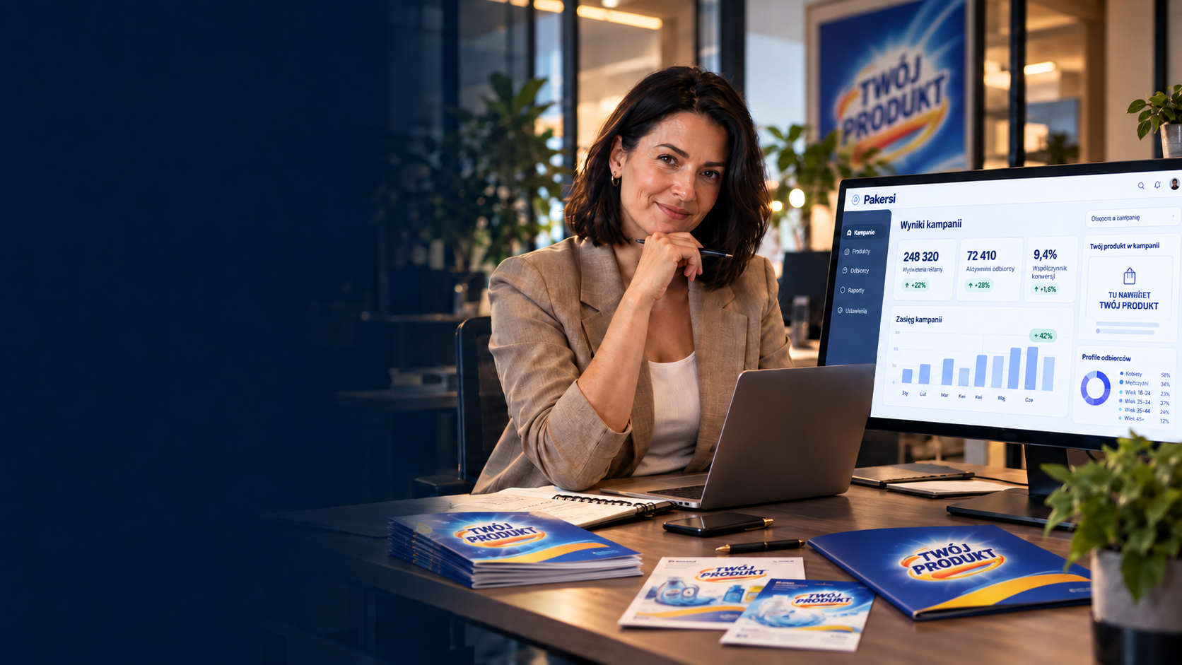 Trade marketing manager analizuje wyniki kampanii samplingowej marki Twój Produkt